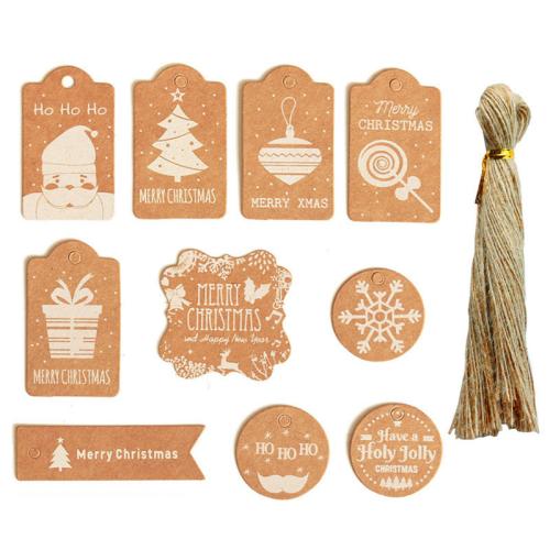 Kraft Ornamentos colgantes, con Cáñamo, Diseño de Navidad & patrón mixto & diferentes estilos para la opción, Vendido por Set