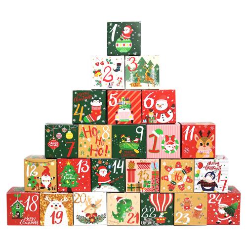 Papier Weihnachts-Geschenkbox, Weihnachts-Design & gemischtes Muster & DIY, 70x70x70mm, 24PCs/setzen, verkauft von setzen