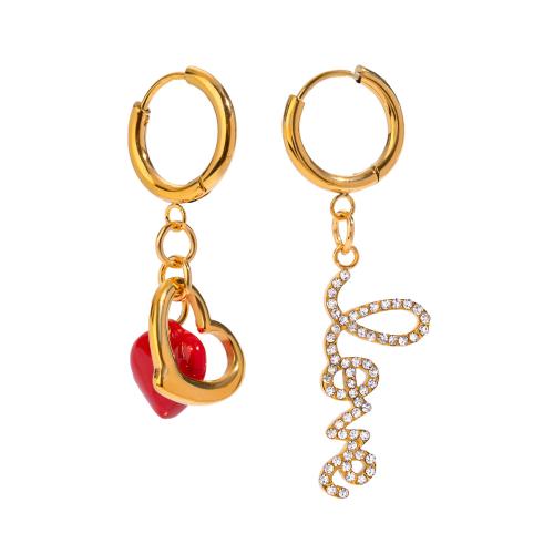 Asymmetric Earrings, 304 Stainless Steel, plated, micro pave cubic zirconia & for woman & enamel, gold 