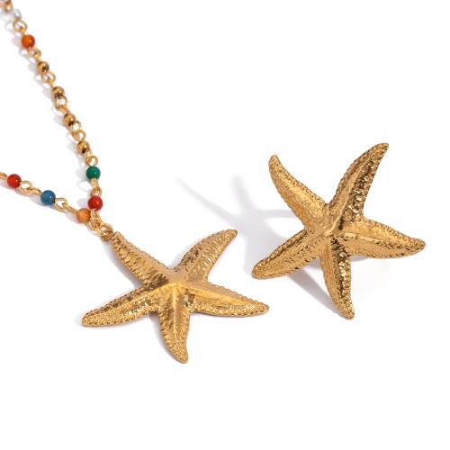 Conjuntos de joyería de acero inoxidable, acero inoxidable 304, con Plástico, Estrella de Mar, chapado, diferentes estilos para la opción & para mujer, dorado, Vendido por UD