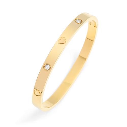 Brazalete del acero inoxidable, acero inoxidable 304, chapado, micro arcilla de zirconia cúbica & para mujer, dorado, Vendido por UD