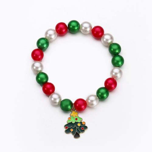 Zinc Alloy Christmas Bracelet, with Plastic Pearl, handmade, Christmas Design & for woman 