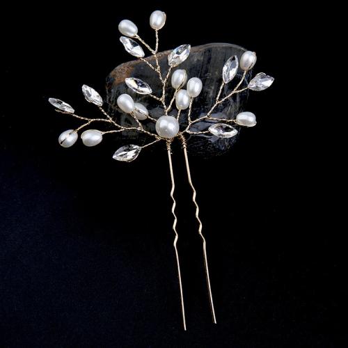 Hair Stick, Iron, with Plastic Pearl, for bridal & for woman & with rhinestone 