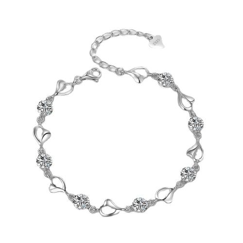 Cubic Zirconia Micro Pave Sterling Silver Bracelet, 925 Sterling Silver, with 3cm extender chain, fashion jewelry & micro pave cubic zirconia & for woman Approx 16 cm 