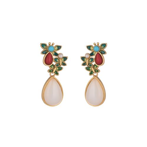 Brass Drop Earring, with Synthetic Jade, fashion jewelry & for woman, 28mm 