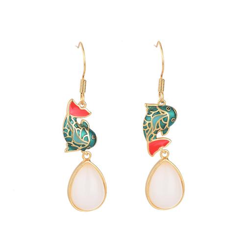 Brass Drop Earring, with Synthetic Jade, fashion jewelry & for woman & enamel, 48mm 