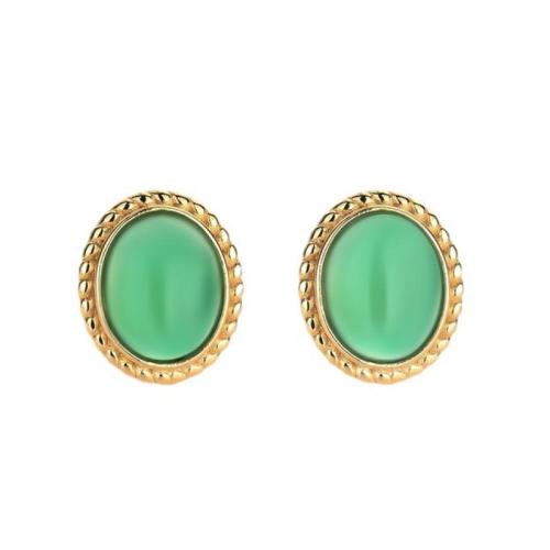 Brass Stud Earring, with Synthetic Jade, fashion jewelry & for woman 