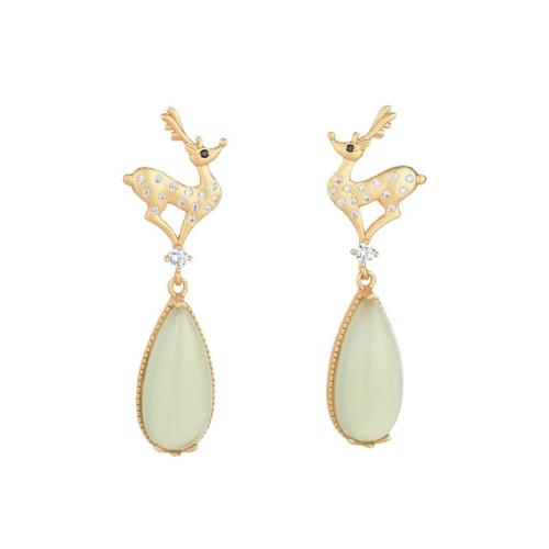 Brass Drop Earring, with Synthetic Jade, fashion jewelry & micro pave cubic zirconia & for woman, 42mm 