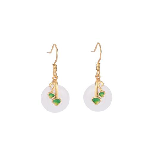 Brass Drop Earring, with Synthetic Jade, fashion jewelry & for woman & enamel, 30mm 