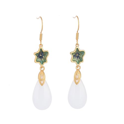 Brass Drop Earring, with Synthetic Jade, fashion jewelry & for woman & enamel, 58mm 