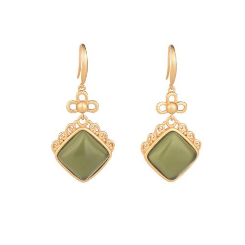 Brass Drop Earring, with Synthetic Jade, fashion jewelry & for woman, 40mm 