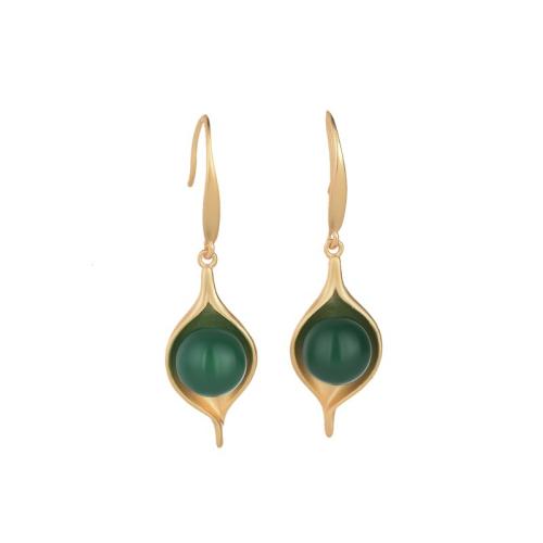 Brass Drop Earring, with Synthetic Jade, fashion jewelry & for woman, 38mm 