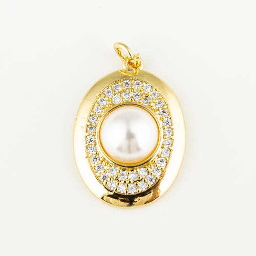 Cubic Zirconia Micro Pave Brass Pendant, with Plastic Pearl, fashion jewelry & Unisex & micro pave cubic zirconia, golden Approx 3mm 