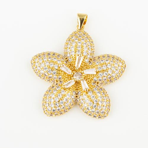 Cubic Zirconia Micro Pave Brass Pendant, Flower, fashion jewelry & Unisex & micro pave cubic zirconia, golden Approx 3mm 