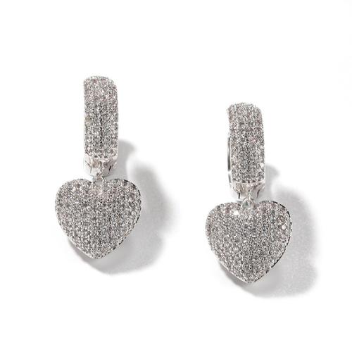 Cubic Zirconia Micro Pave Brass Earring, Heart, fashion jewelry & micro pave cubic zirconia & for woman 30mm 