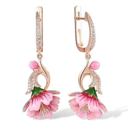 Cubic Zirconia Micro Pave Brass Earring, Flower, micro pave cubic zirconia & for woman & enamel, 40mm 