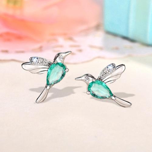 Cubic Zirconia Micro Pave Brass Earring, Bird, fashion jewelry & micro pave cubic zirconia & for woman 