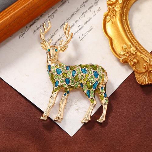 Rhinestone Zinc Alloy Brooch, Deer, for woman & enamel & with rhinestone 