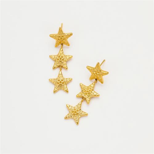 Stainless Steel Drop Earring, 304 Stainless Steel, Star, Vacuum Ion Plating, fashion jewelry & for woman, golden 