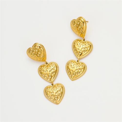 Stainless Steel Drop Earring, 304 Stainless Steel, Heart, Vacuum Ion Plating, fashion jewelry & for woman, golden 