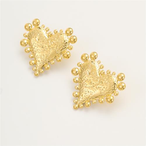 Stainless Steel Stud Earring, 304 Stainless Steel, Heart, Vacuum Ion Plating, fashion jewelry & for woman, golden 