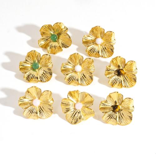 Edelstein Ohrstecker, 304 Edelstahl, mit Edelstein, Blume, Vakuum-Ionen-Beschichtung, Modeschmuck & für Frau, keine, 12x12mm, verkauft von Paar[