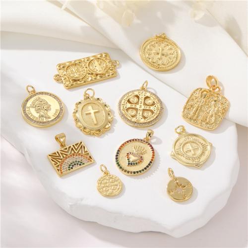 Cubic Zirconia Brass Pendants, gold color plated & DIY & micro pave cubic zirconia 