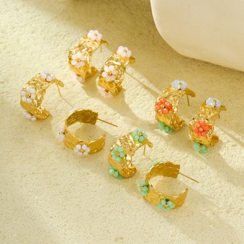 Stainless Steel Stud Earring, 304 Stainless Steel, with Plastic Pearl, gold color plated, for woman 