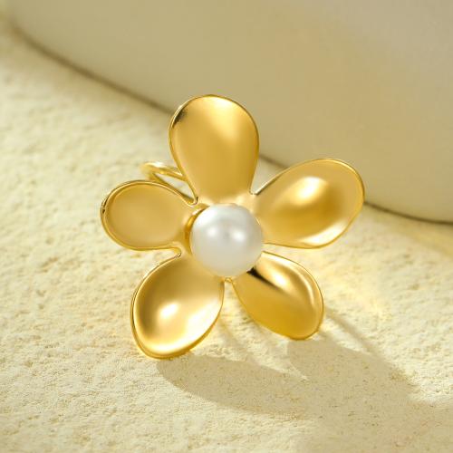 Scarf Buckle, 304 Stainless Steel, with Plastic Pearl, Flower, gold color plated, for woman [