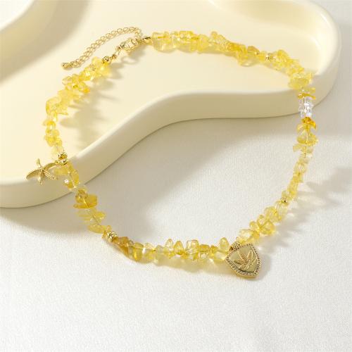 Gemstone Necklaces, Brass, with Gemstone, gold color plated, micro pave cubic zirconia & for woman, yellow 