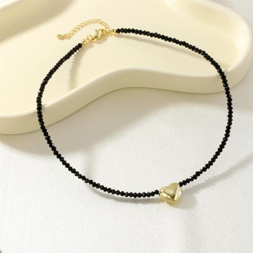 Gemstone Necklaces, Brass, with Gemstone Chips & Glass, Heart, gold color plated, for woman, black 