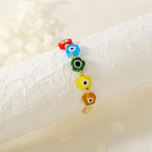 Mal pulsera ojo, metal, con resina, Flor, chapado en color dorado, para mujer, multicolor, Vendido por UD