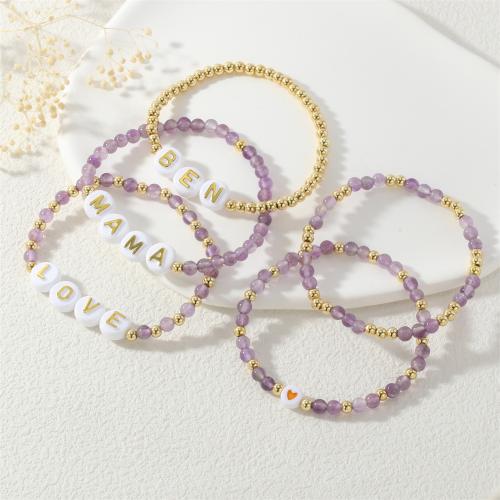 Pulseras de cuarzo, metal, con amatista & resina, chapado en color dorado, diferentes estilos para la opción & para mujer, más colores para la opción, Vendido por UD