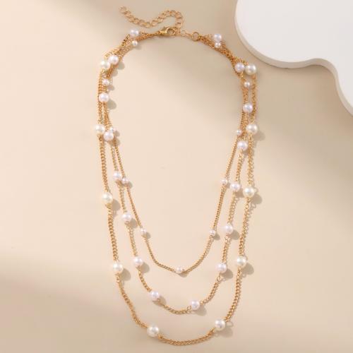 Fashion Multi Layer Necklace, Zinc Alloy, with Plastic Pearl, plated, fashion jewelry & multilayer 