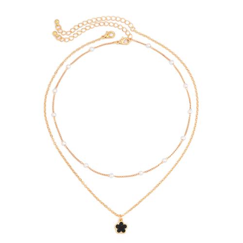 Enamel Zinc Alloy Necklace, with Plastic Pearl, gold color plated, fashion jewelry 