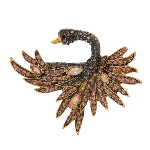 Collar Jewelry Brooch, 304 Stainless Steel, Bird, antique gold color plated, fashion jewelry & Unisex & with rhinestone 