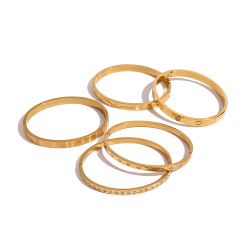 Brazalete del acero inoxidable, acero inoxidable 304, chapado, diferentes estilos para la opción & micro arcilla de zirconia cúbica & para mujer, dorado, Vendido por UD