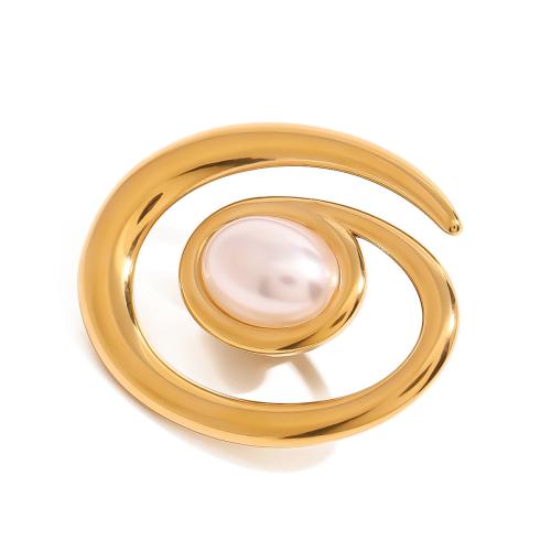 Collar Jewelry Brooch, 304 Stainless Steel, with Plastic Pearl, plated, for woman, gold 