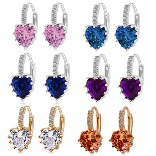 Cubic Zirconia Pendiente Brass Micro Pave, metal, chapado, micro arcilla de zirconia cúbica & para mujer, más colores para la opción, Vendido por Par