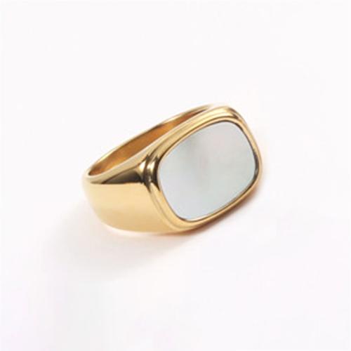 Enamel Stainless Steel Finger Ring, 304 Stainless Steel, with Shell, plated & for woman 