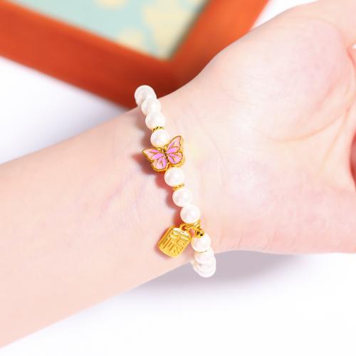 metal Pulsera, con Perlas plásticas, Mariposa, cantó chapado en oro, diferentes estilos para la opción & para mujer & esmalte, longitud:aproximado 6-7 Inch, Vendido por UD