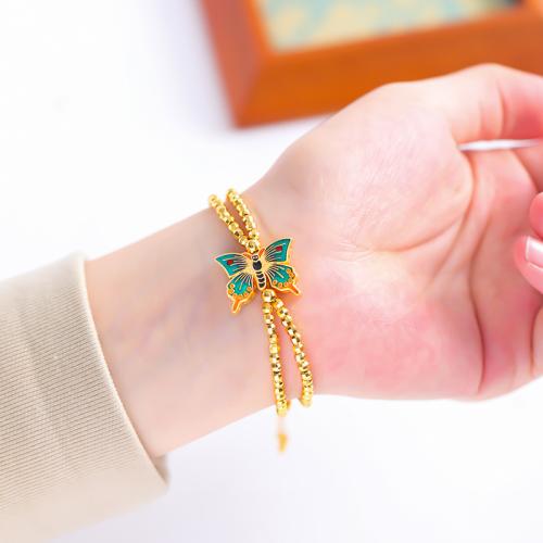 Enamel Brass Bracelets, with 1.6inch extender chain, Butterfly, sang gold plated & for woman Approx 6.5 Inch 