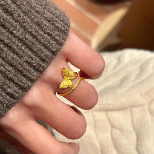 Brass Cuff Finger Ring, Butterfly, sang gold plated, fashion jewelry & for woman, US Ring 