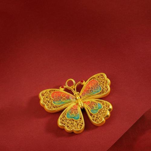 Enamel Brass Pendants, Butterfly, sang gold plated, DIY Approx 5mm 