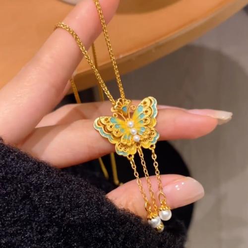 Enamel Brass Pendants, Butterfly, sang gold plated, DIY 