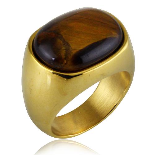 Piedras preciosas de acero inoxidable anillo de dedo, acero inoxidable 304, con Ojo de tigre, Joyería & unisexo & diverso tamaño para la opción, más colores para la opción, Vendido por UD