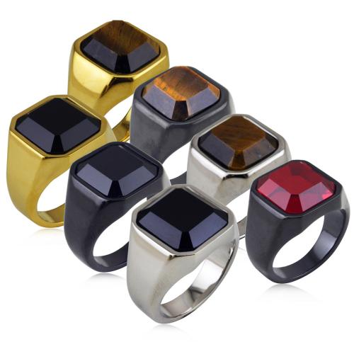 Piedras preciosas de acero inoxidable anillo de dedo, acero inoxidable 304, con Piedras preciosas & Cristal, Joyería & unisexo & diverso tamaño para la opción, más colores para la opción, Vendido por UD