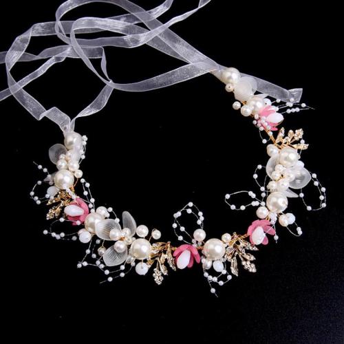 Headband, Zinc Alloy, with Plastic Pearl, for bridal & with rhinestone 