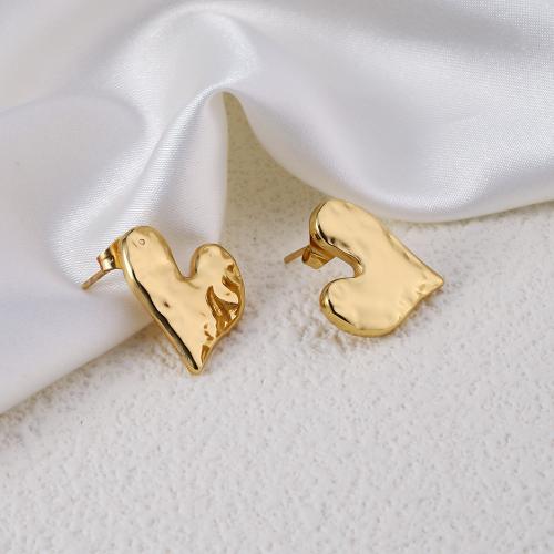 Stainless Steel Stud Earring, 304 Stainless Steel, Heart, 18K gold plated, fashion jewelry & for woman, golden 