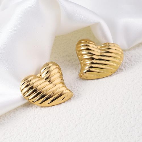 Stainless Steel Stud Earring, 304 Stainless Steel, Heart, 18K gold plated, fashion jewelry & for woman, golden 